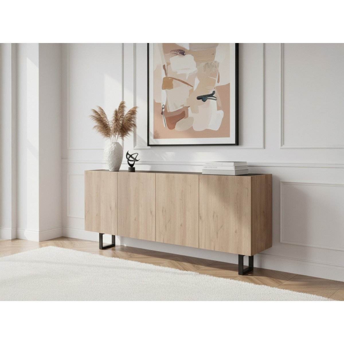 Buffet bas en panneaux de particules 4 portes 180 cm, OPERA marron clair, BOBOCHIC