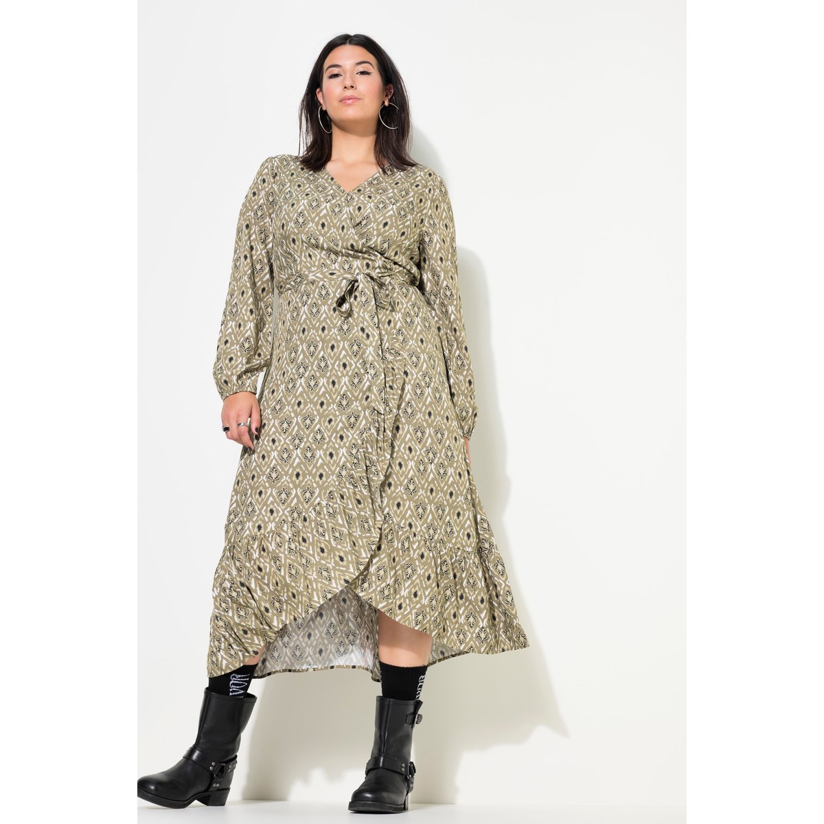 Robe maxi coupe évasée, imprimé intégral palmiers verts, STUDIO UNTOLD
