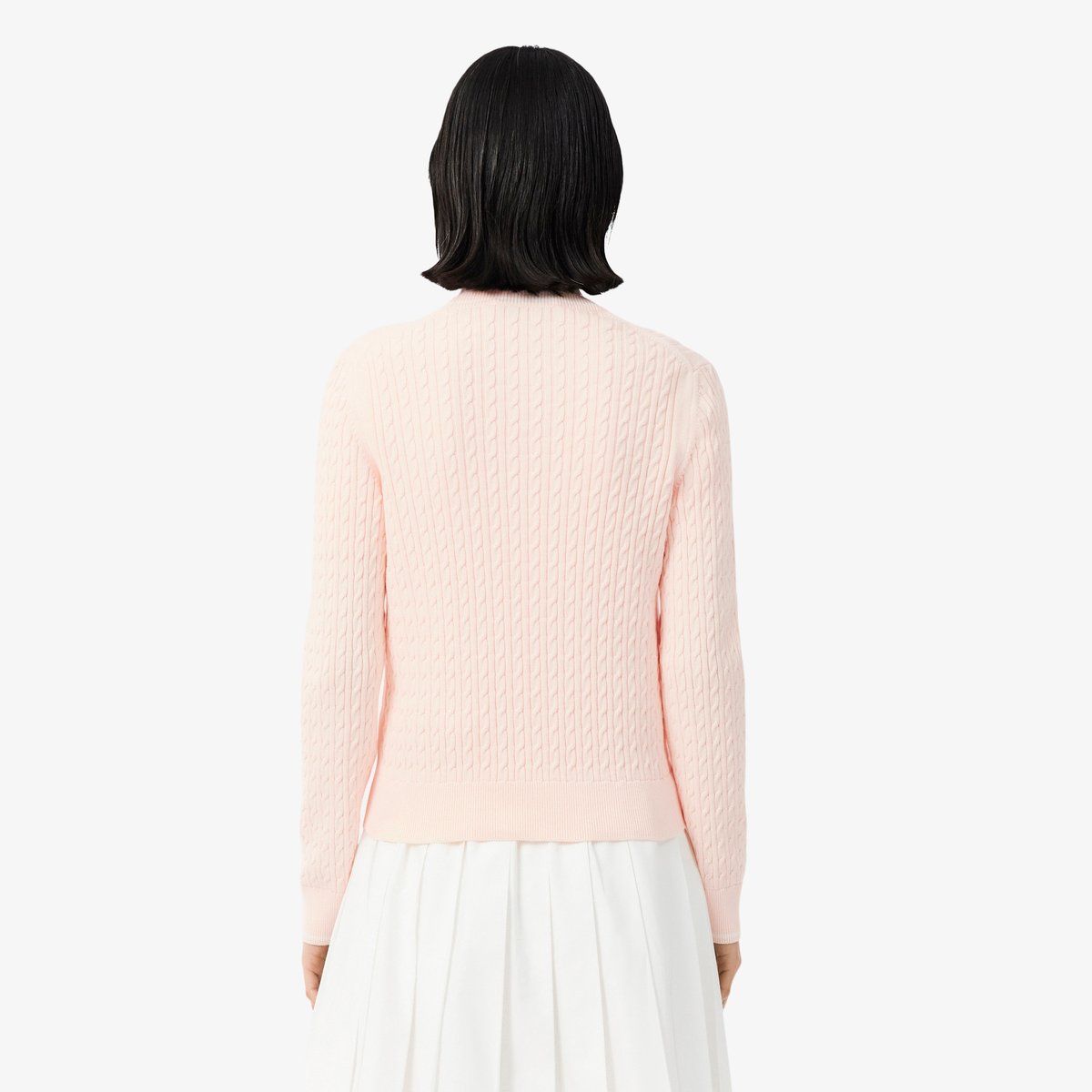 Pull maille torsadée détails rayés rose-n6i, LACOSTE
