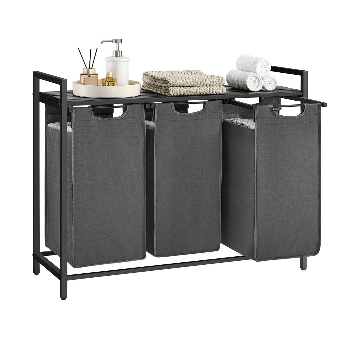 Panier à linge 3 compartiments - L92,5 cm gris anthracite, CALICOSY
