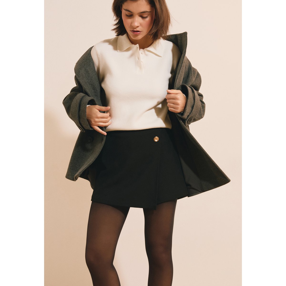 Jupe-short à boutons dorés ITHO noir, ETAM