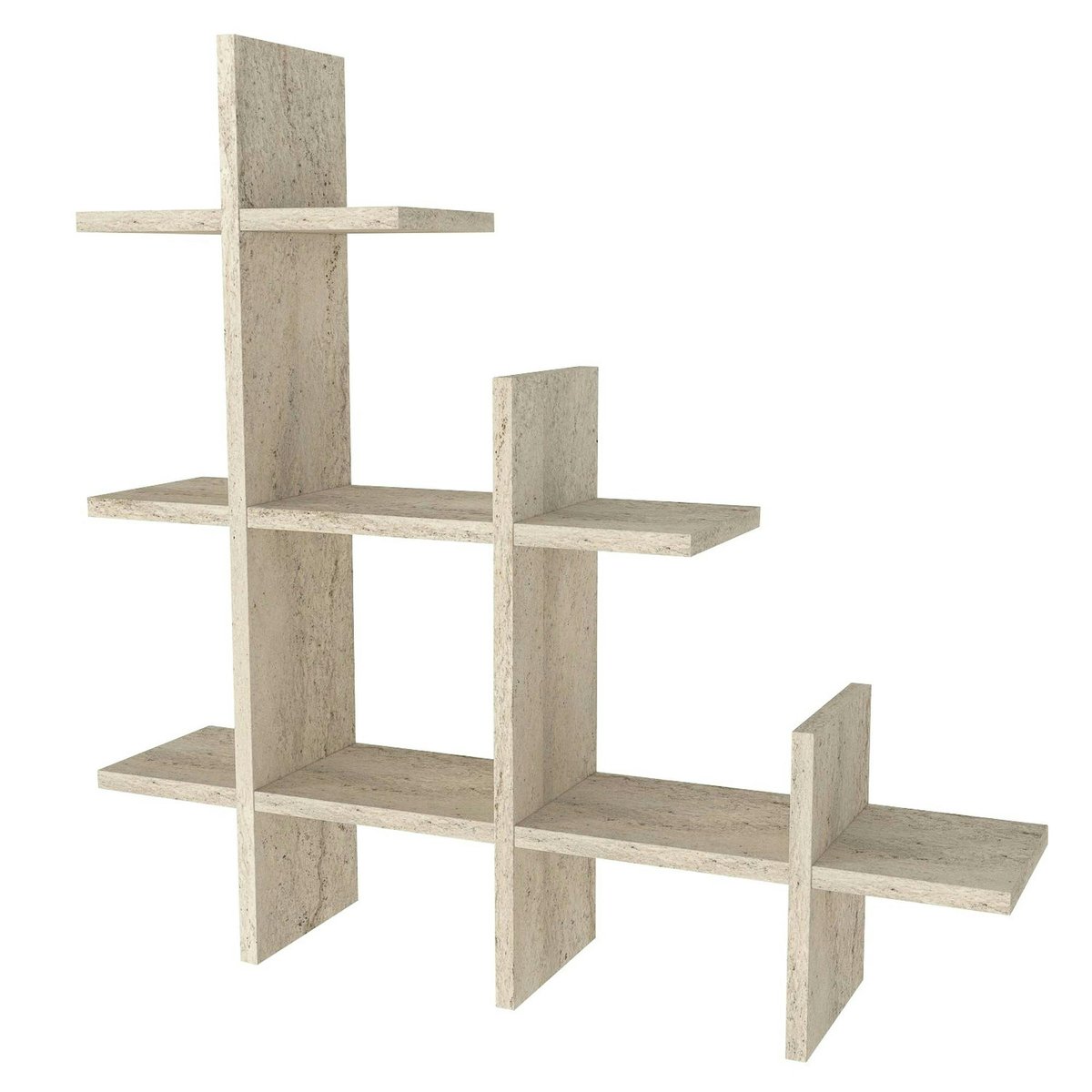 Étagère murale effet travertin, niches asymétriques MARFA beige, PIER IMPORT