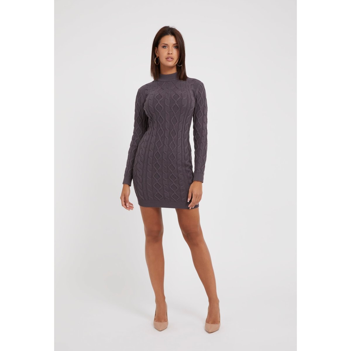 Mini Robe-Pull Maille Torsadée gris, GUESS
