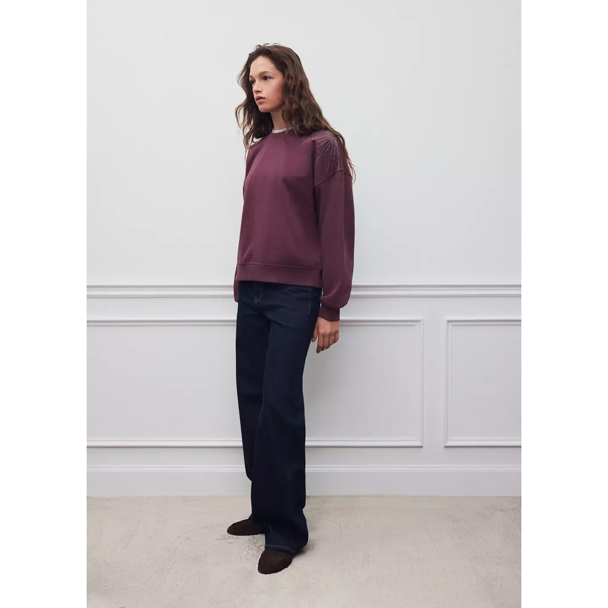Sweat détail strass lie de vin, MANGO TEEN