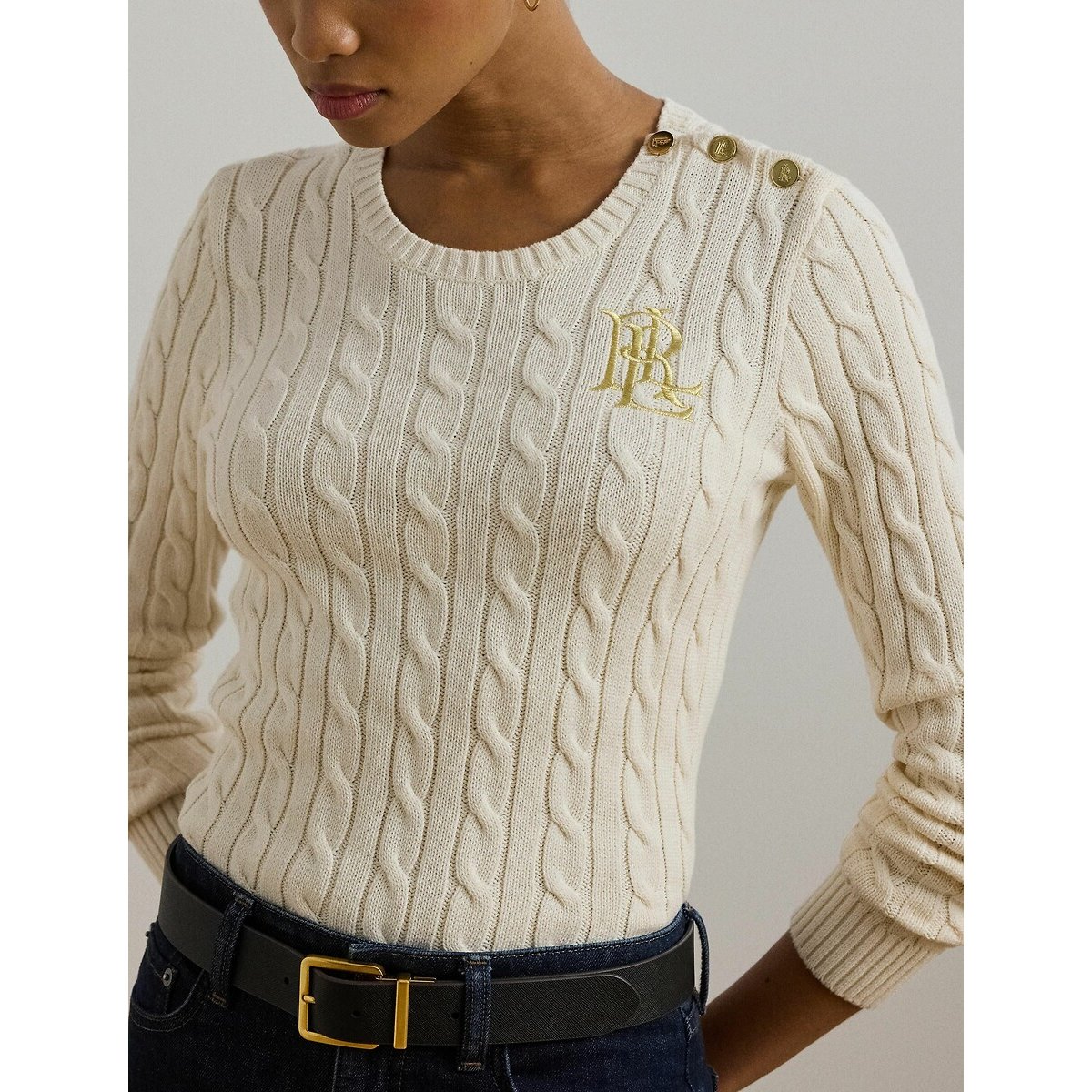 Pull col rond en maille torsadée ecru, LAUREN RALPH LAUREN