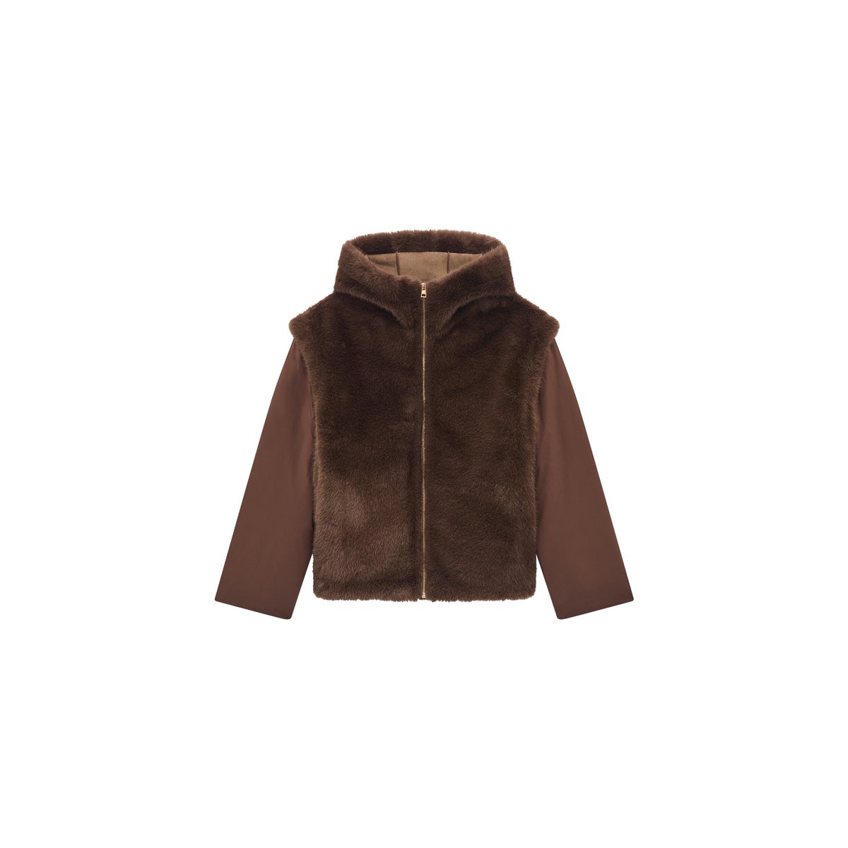Manteau droit capuche imitation fourrure GALICE marron foncé, CAROLL