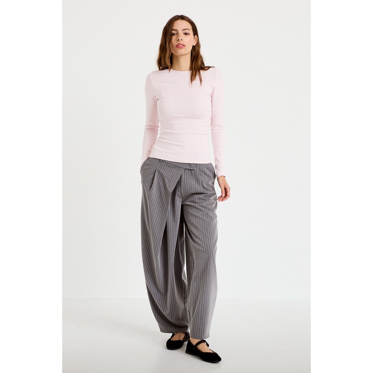 Pantalon barrel taille basse gris, CACHE CACHE
