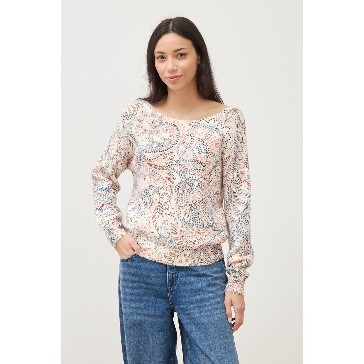 Pull col bateau manches longues ecru, BONOBO