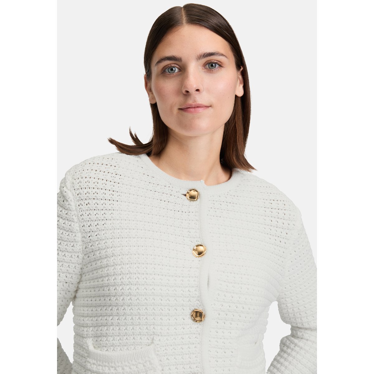 Cardigan en maille à patte de boutonnage blanc, BETTY & CO