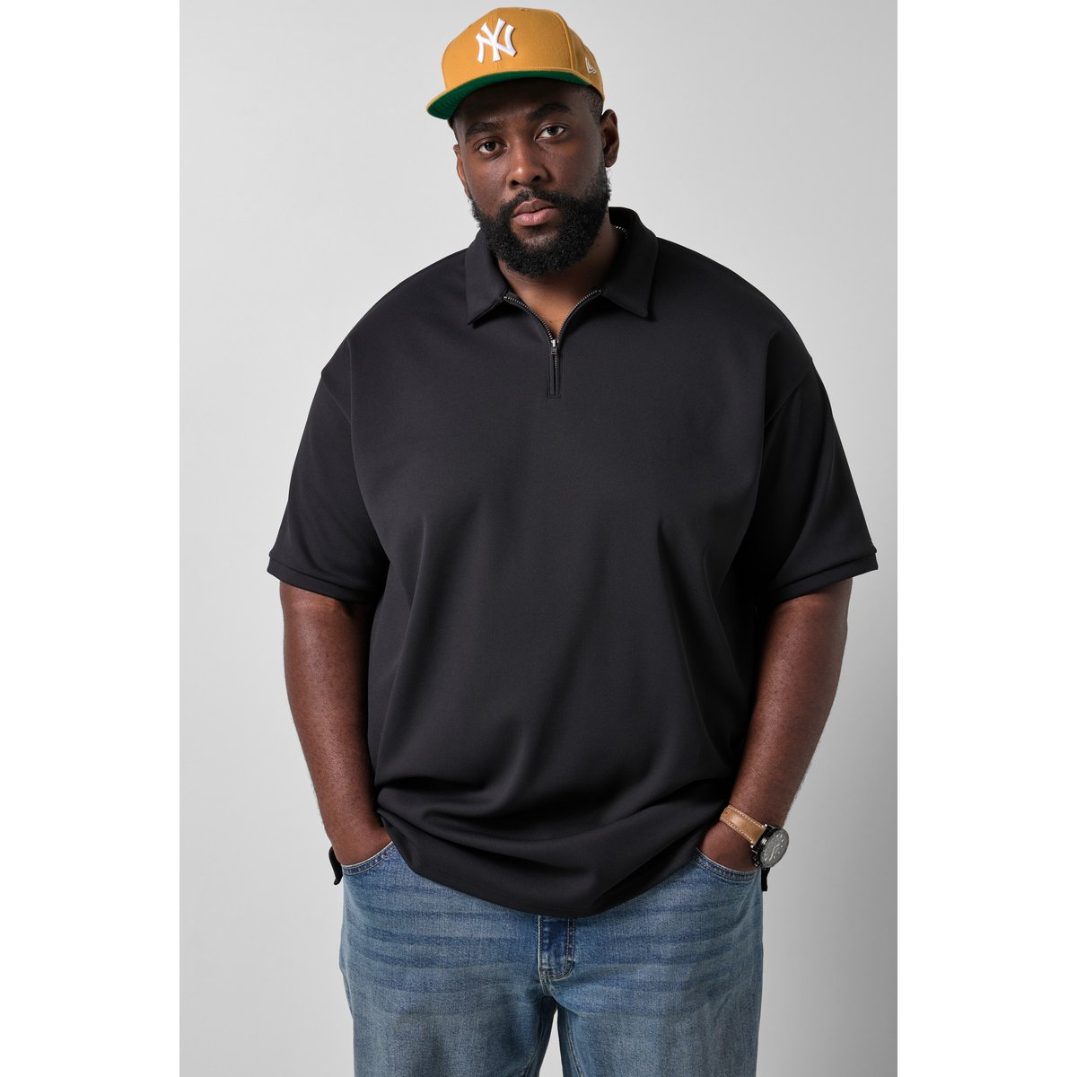 Polo, oversize, manches courtes noir, STHUGE