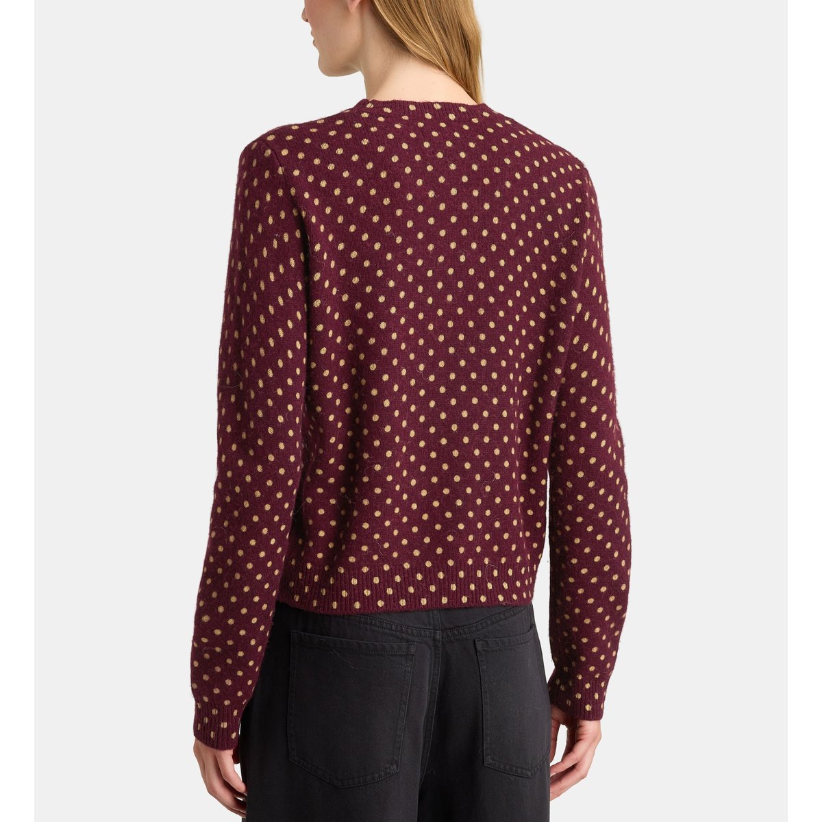 Pull droit flow pois maille laine bordeaux, GALERIES LAFAYETTE
