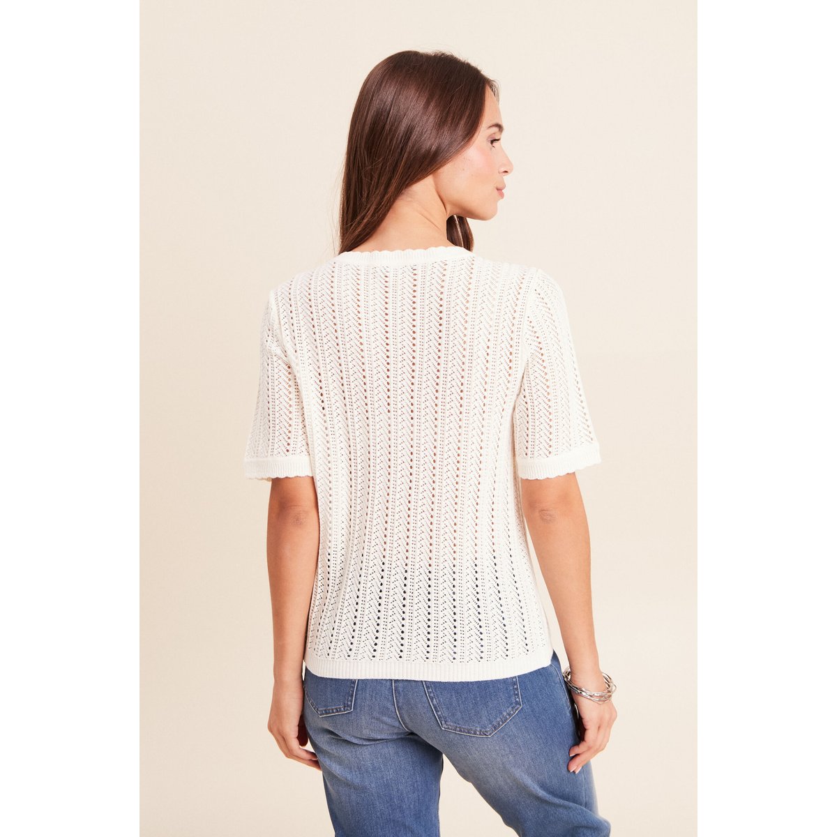 Pull ajouré col rond ecru, BREAL