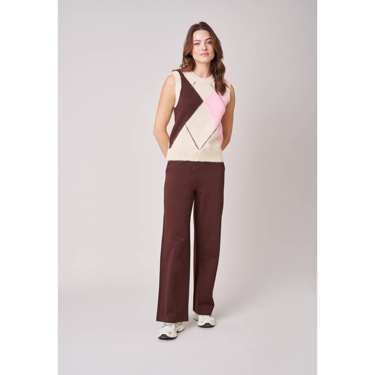 Pull sans manches femme motif losanges BERLIE crème, DEELUXE