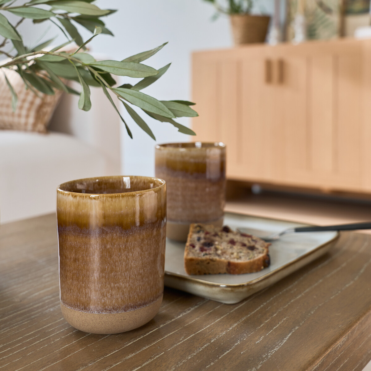 Lot de 2 tasses en grès émail réactif, Bisceto caramel, LA REDOUTE INTERIEURS