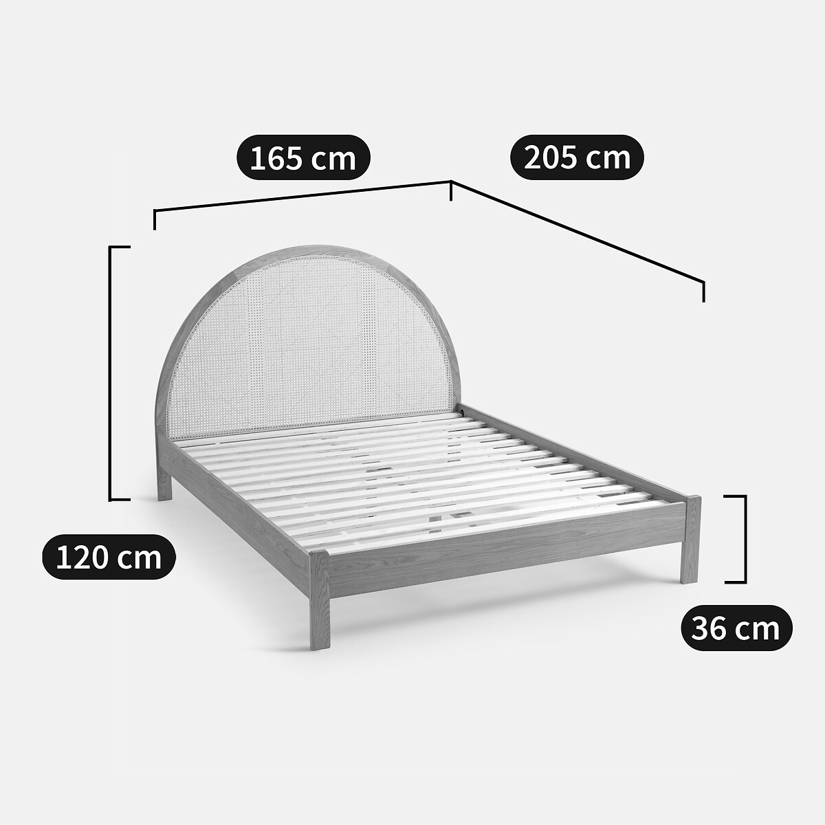 Lit avec sommier et tête de lit cannage, Homi naturel, LA REDOUTE INTERIEURS