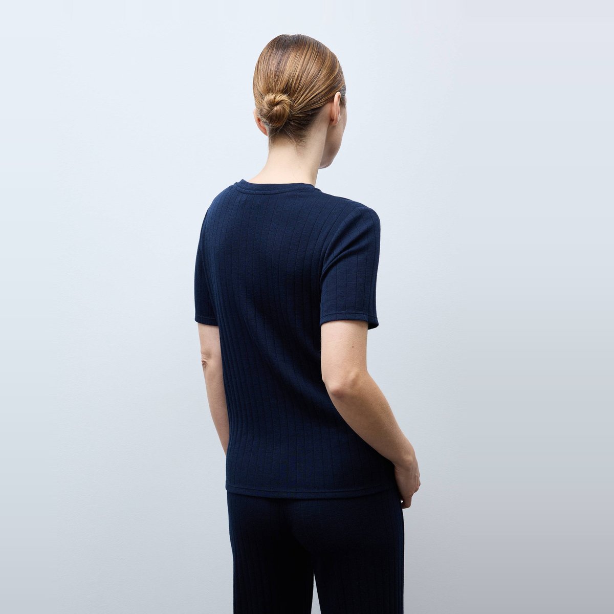 Pull uni en laine et soie marine, MONOPRIX