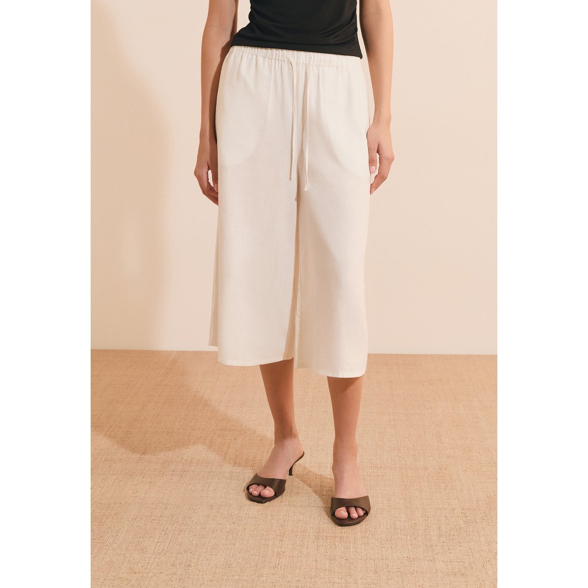 Jupe-culotte en lin mélangé BOLIVIO blanc, ETAM