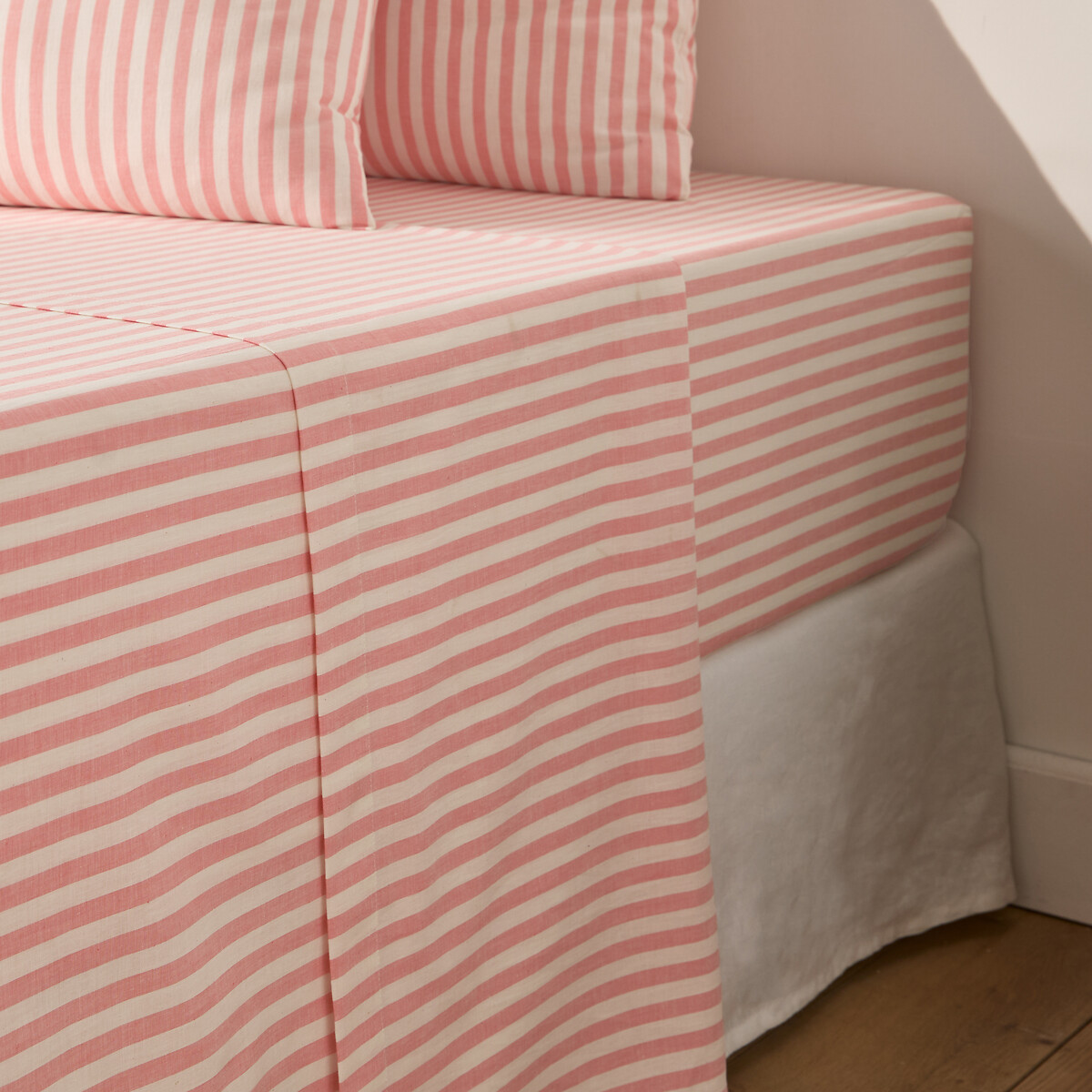 Drap plat en coton, SOIZIC CORAIL rayé corail, LA REDOUTE INTERIEURS