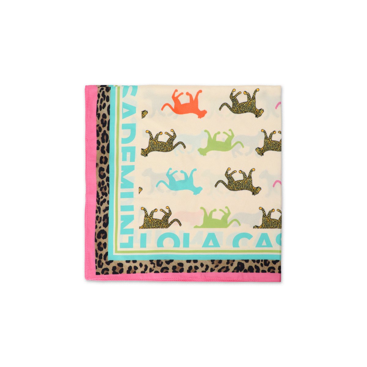 Foulard en satin avec imprimé panthère multicolore vert, LOLA CASADEMUNT