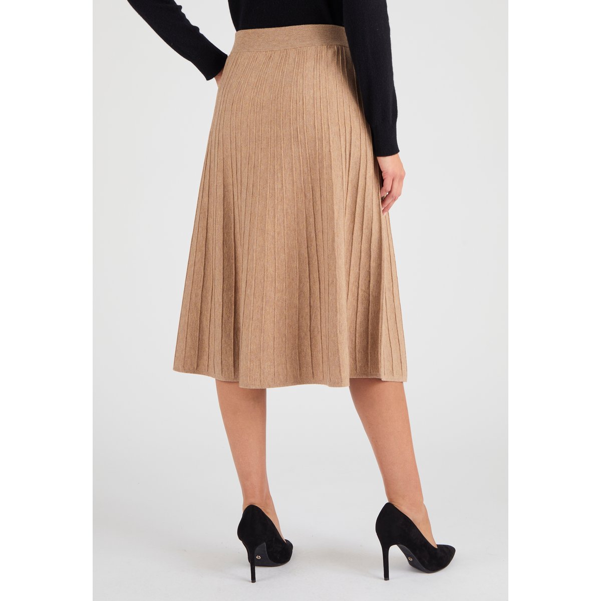 Jupe tricot nervuré Thermolactyl marron chiné, DAMART