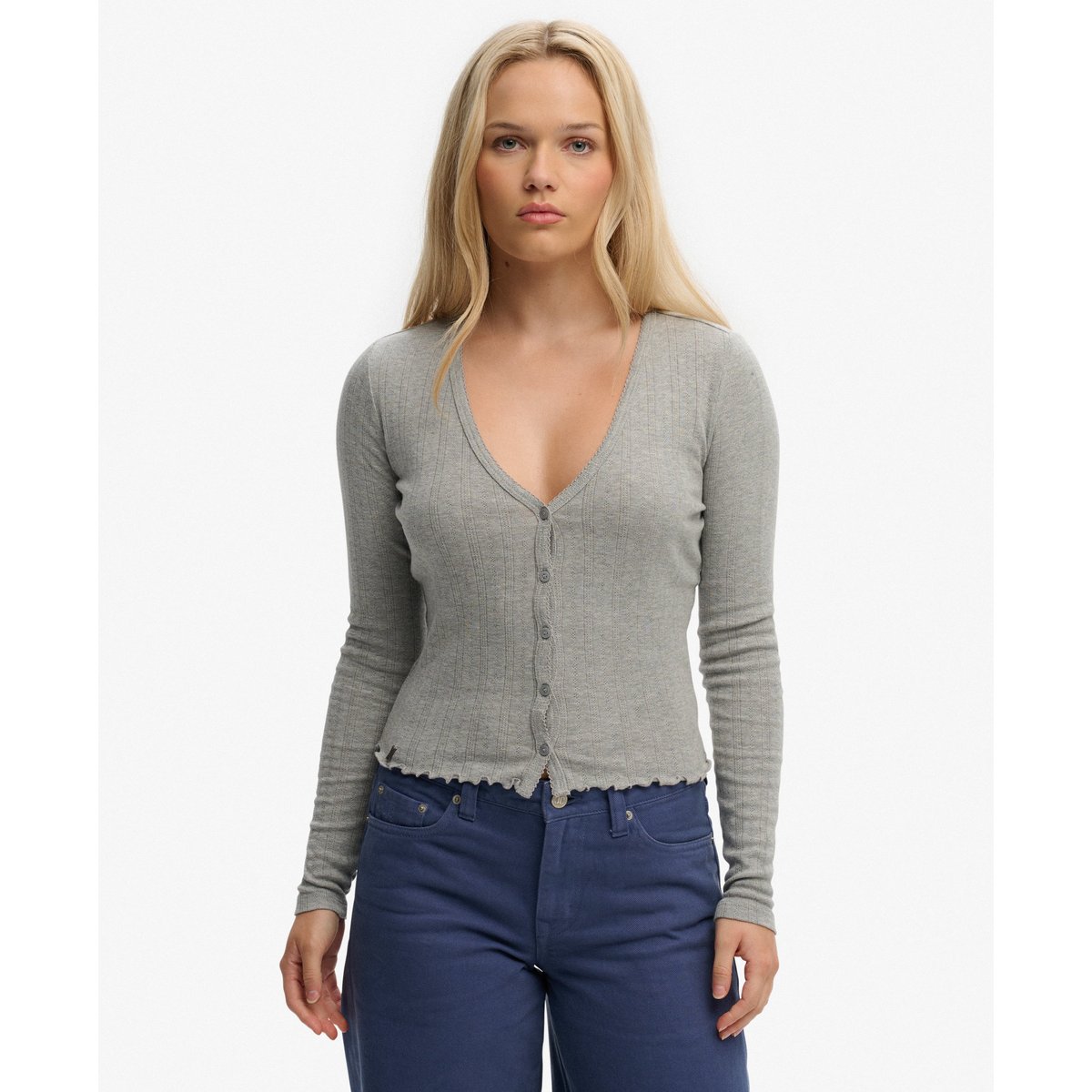 Cardigan Pointelle Athletic Essential gris chiné, SUPERDRY