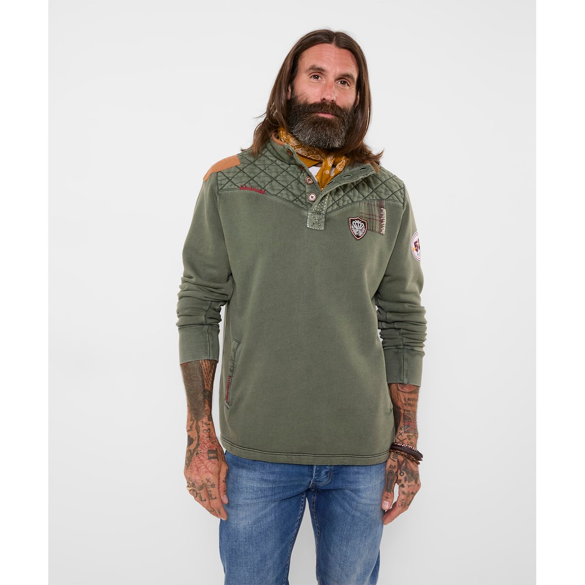Sweat Col Cheminée à Écussons Personnalisé vert, JOE BROWNS