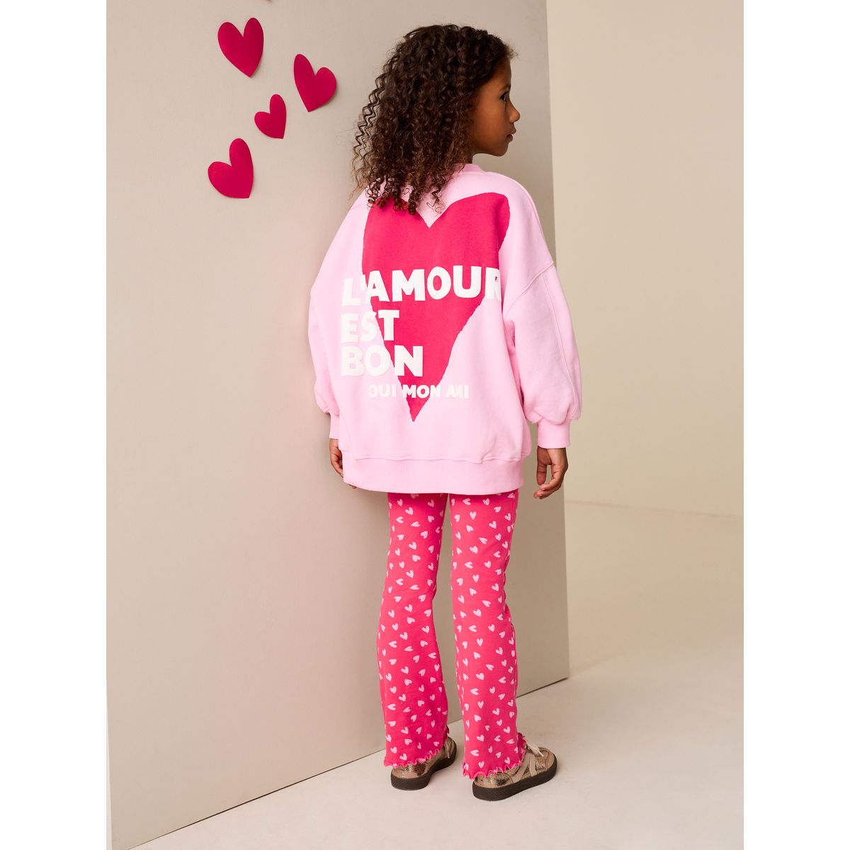 Ensemble legging évasé et sweat rose/rouge coeur, NEXT