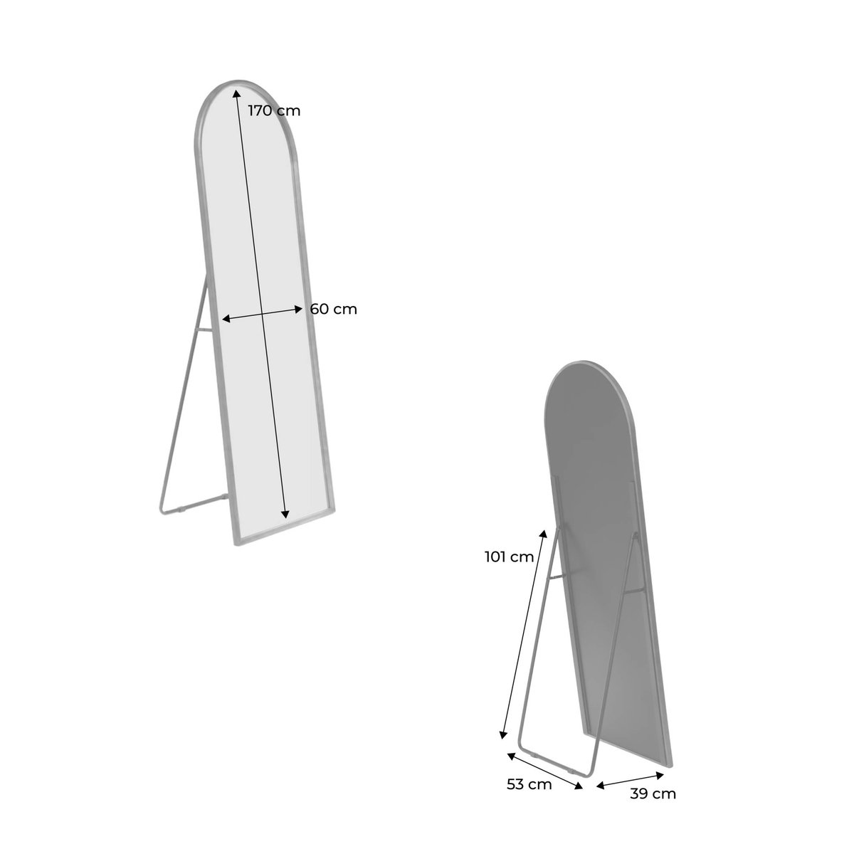 Miroir arche sur pied bois d'hévéa pied en acier 170cm LIAM noyer, SWEEEK