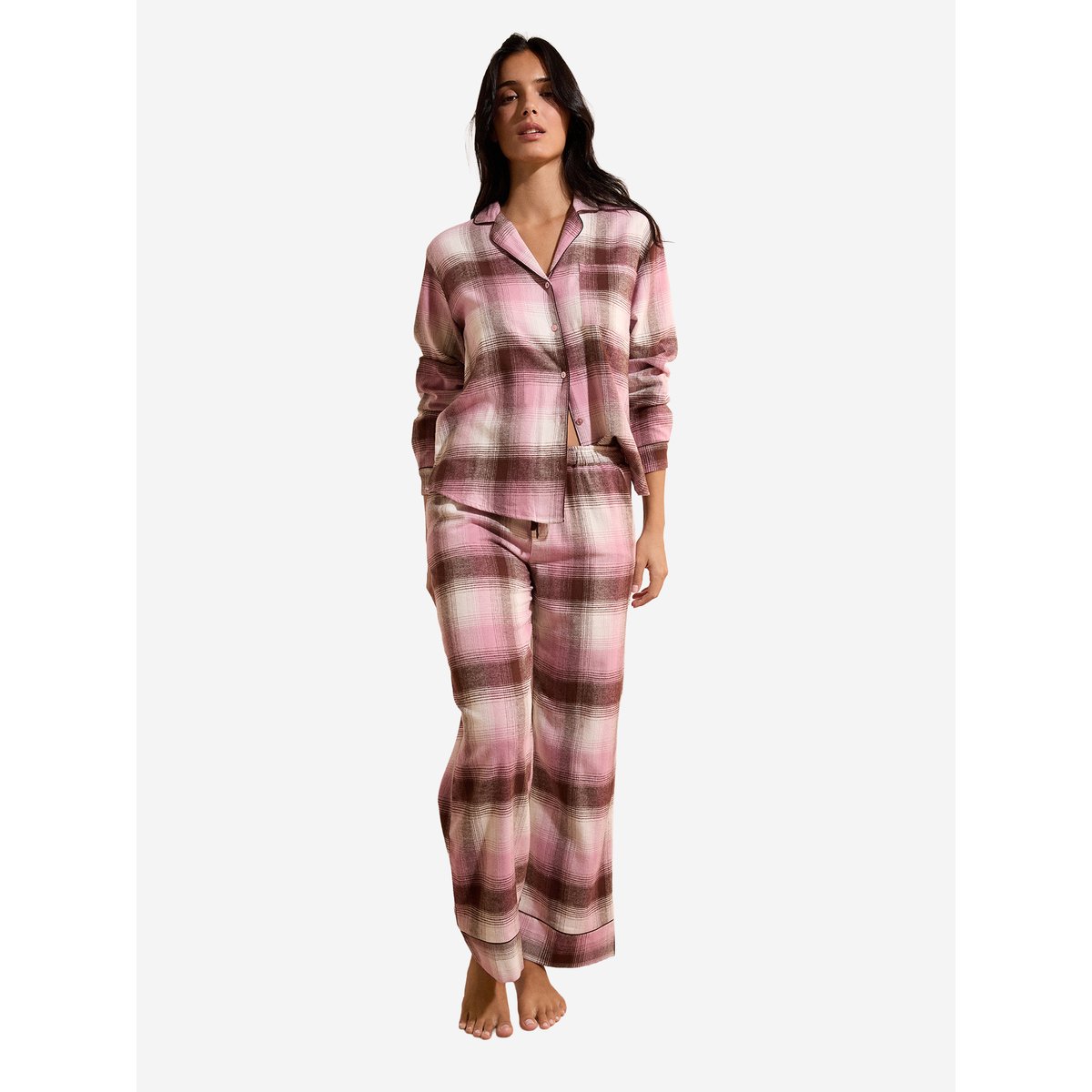 Pantalon de pyjama à carreaux en coton HELINE rose poudre, ETAM