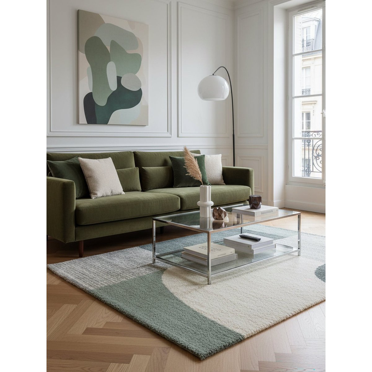 Tapis shaggy épais et confortable BAUHAUS sauge, AFK LIVING
