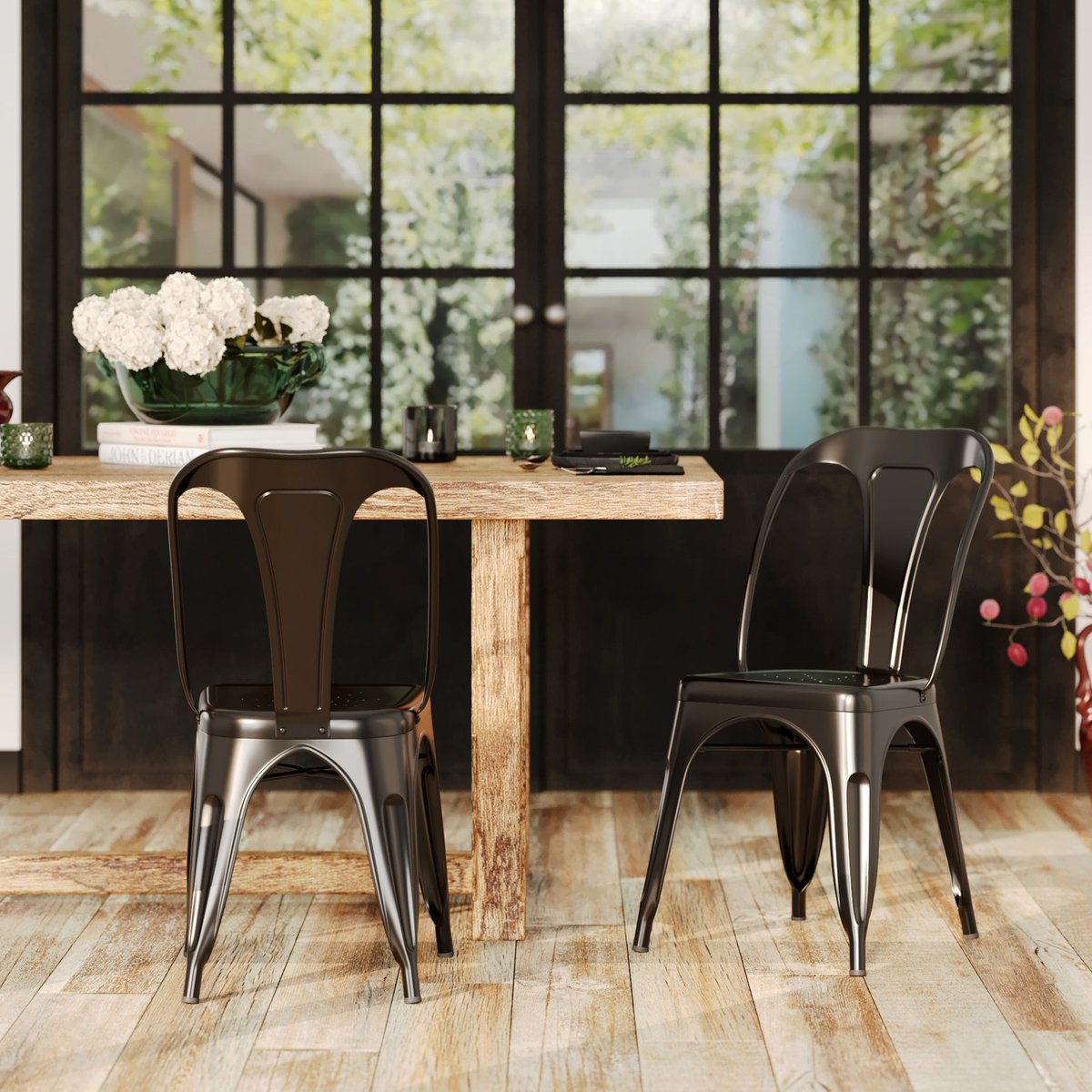 Lot de 2 chaises en métal - INDUS noir mat, MAISON PAVANE