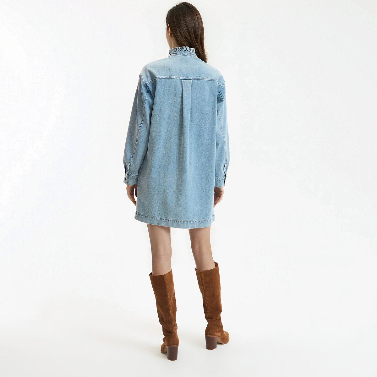 Robe courte à col volanté en denim, Signature DEBBIE double stone, LA REDOUTE COLLECTIONS