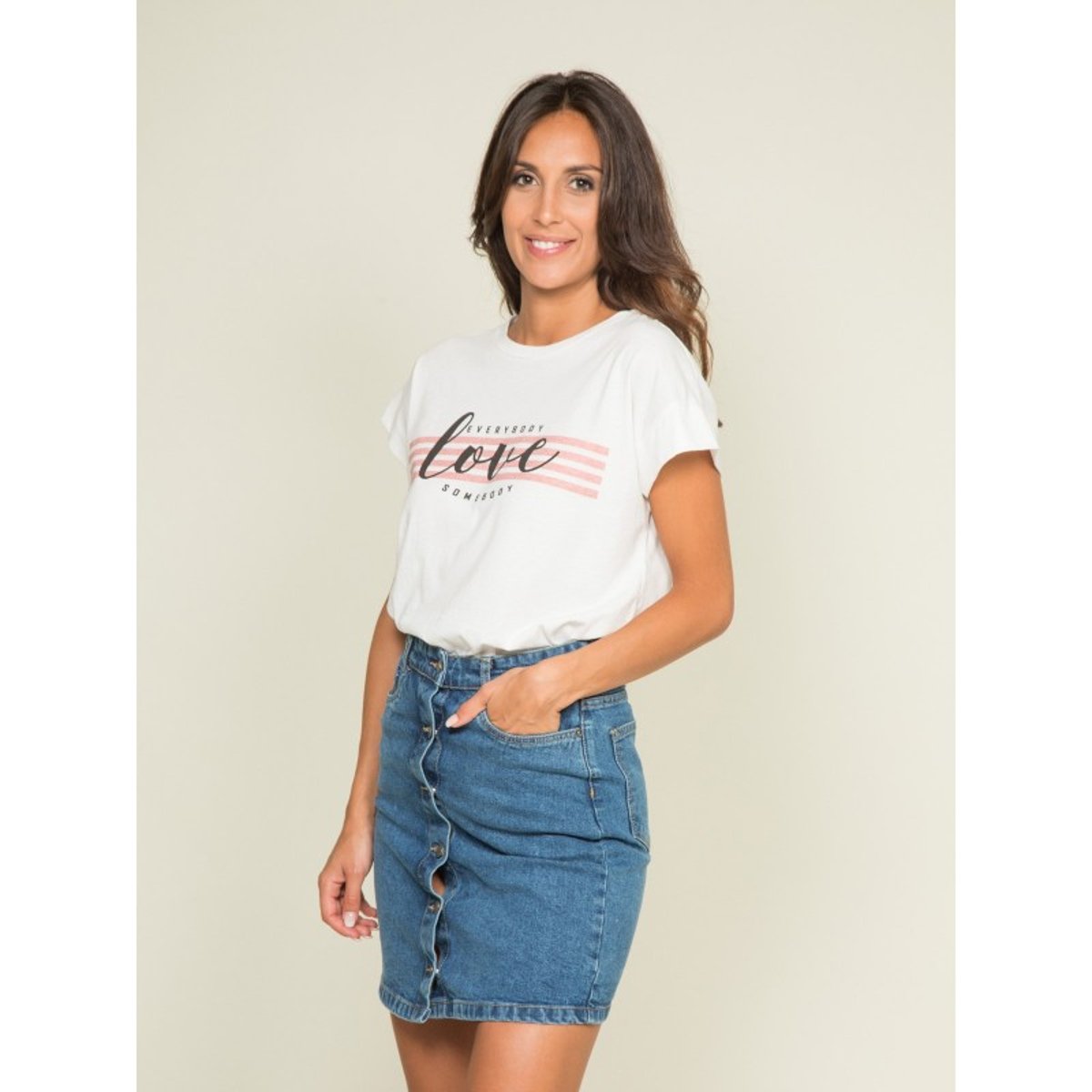 T-shirt Col Rond Message Fody blanc, DONA LISA