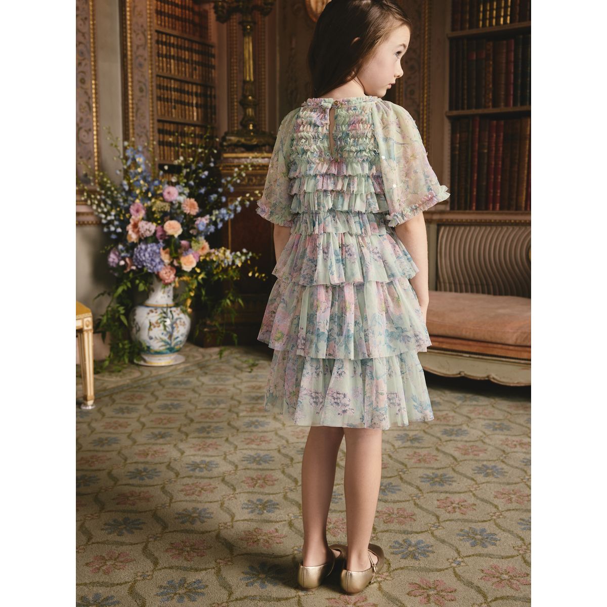 Robe en tulle à volants et fleurs sequins vert menthe, NEXT