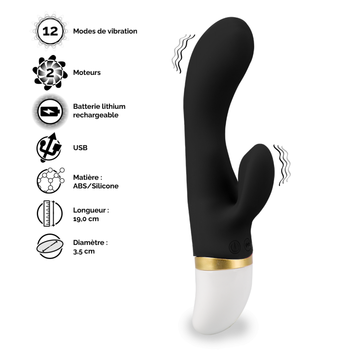 Vibromasseur puissant rabbit Lovely rechargeable noir, LOVE AND VIBES