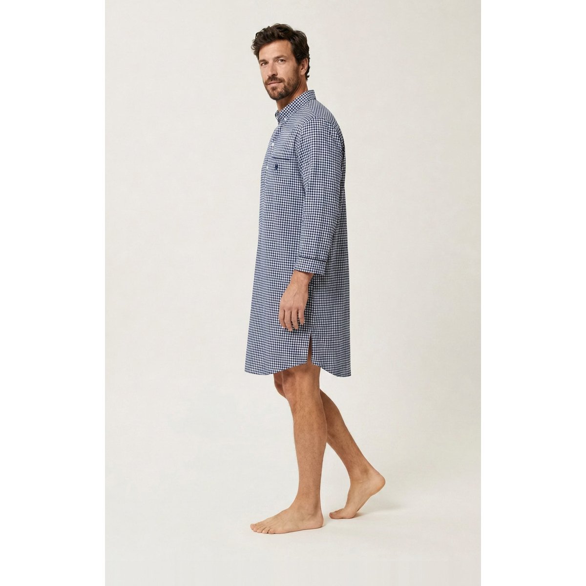 Chemise Grand-Père en flanelle de coton à carreaux Elie marine, ARTHUR