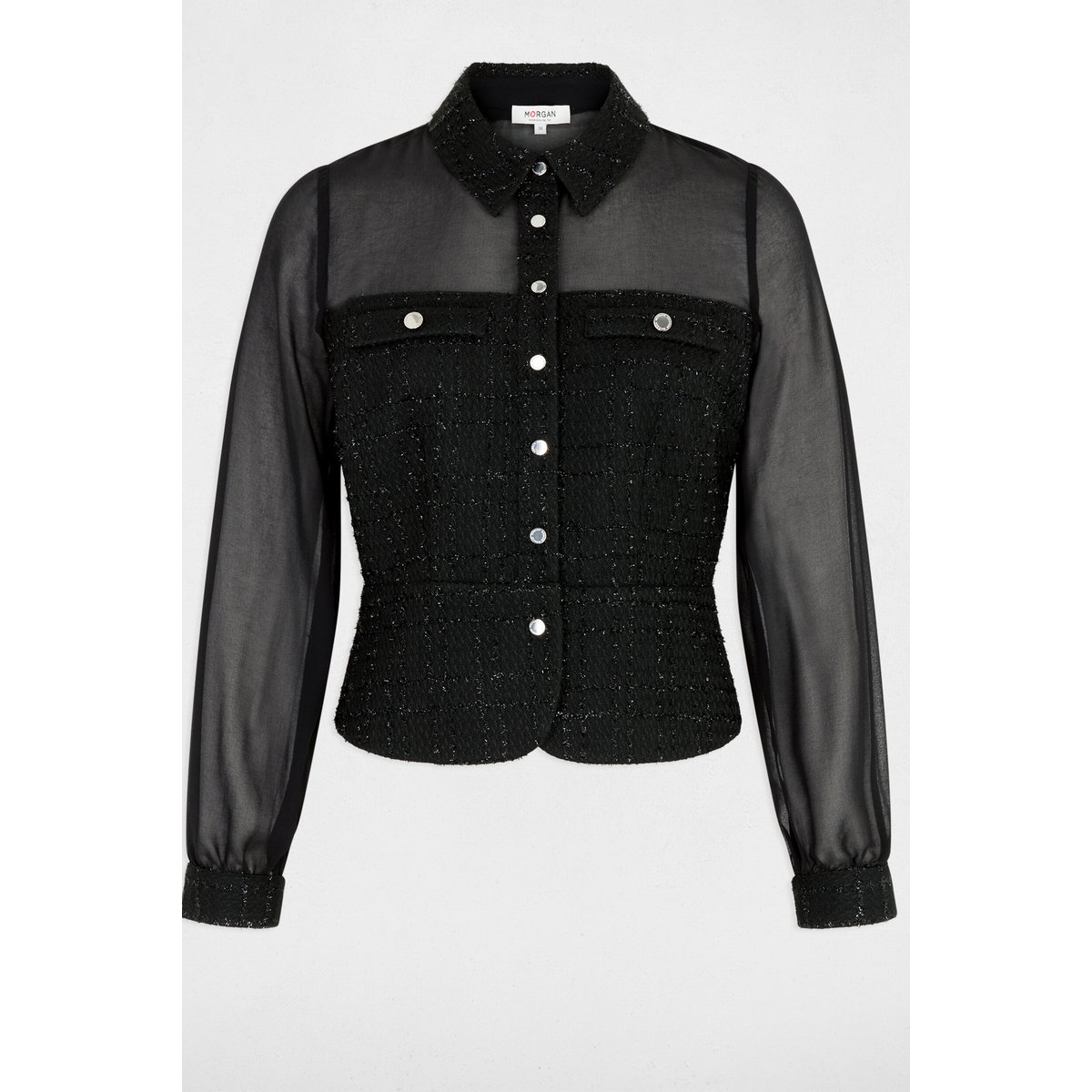 Chemise tweed cintrée noir, MORGAN