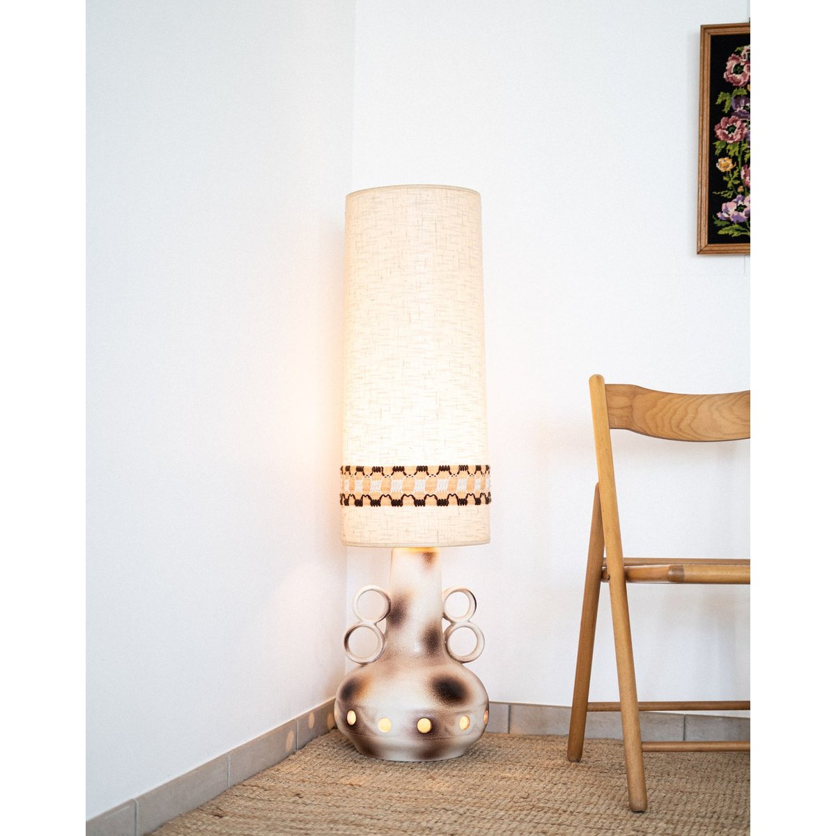 Lampadaire en céramique Julien N°171 - Bon état beige, DEBONGOUT