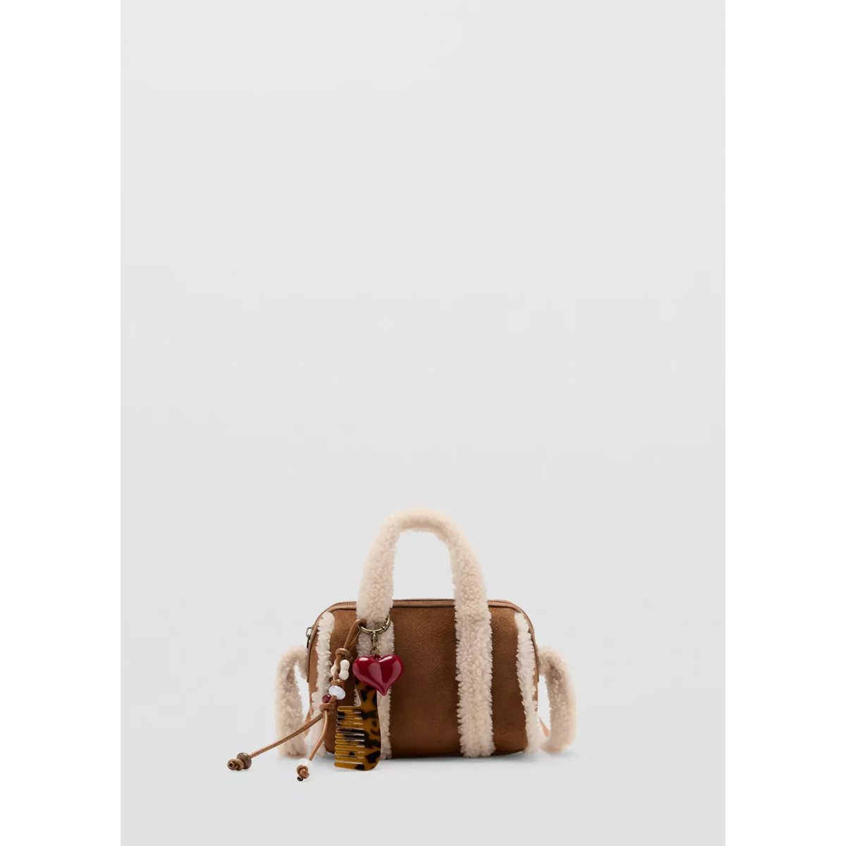 Mini sac effet daim détail imitation mouton marron moyen, MANGO KIDS