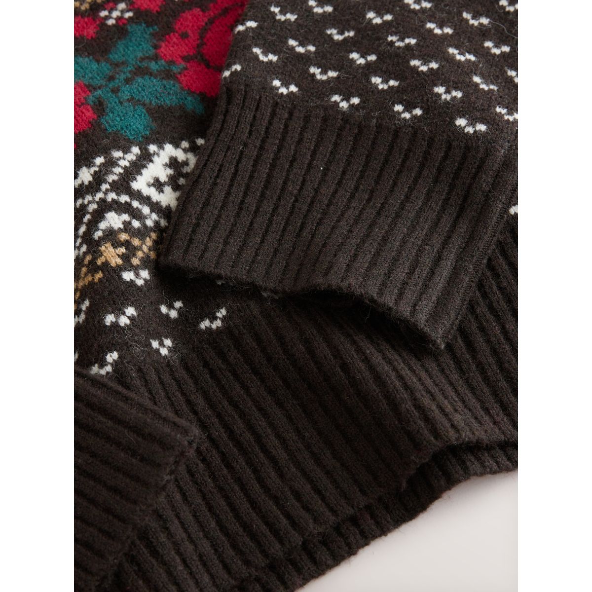 Pull ras du cou en maille avec laine fairisle marron chocolat, NEXT