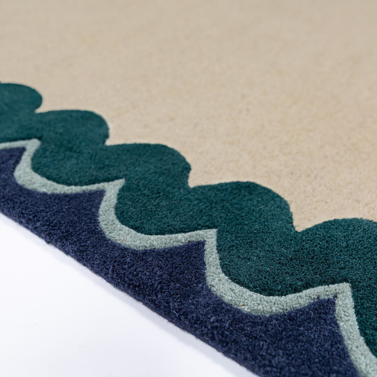 Tapis de couloir à bordure en laine WIGGLE sarcelle, FLAIR RUGS