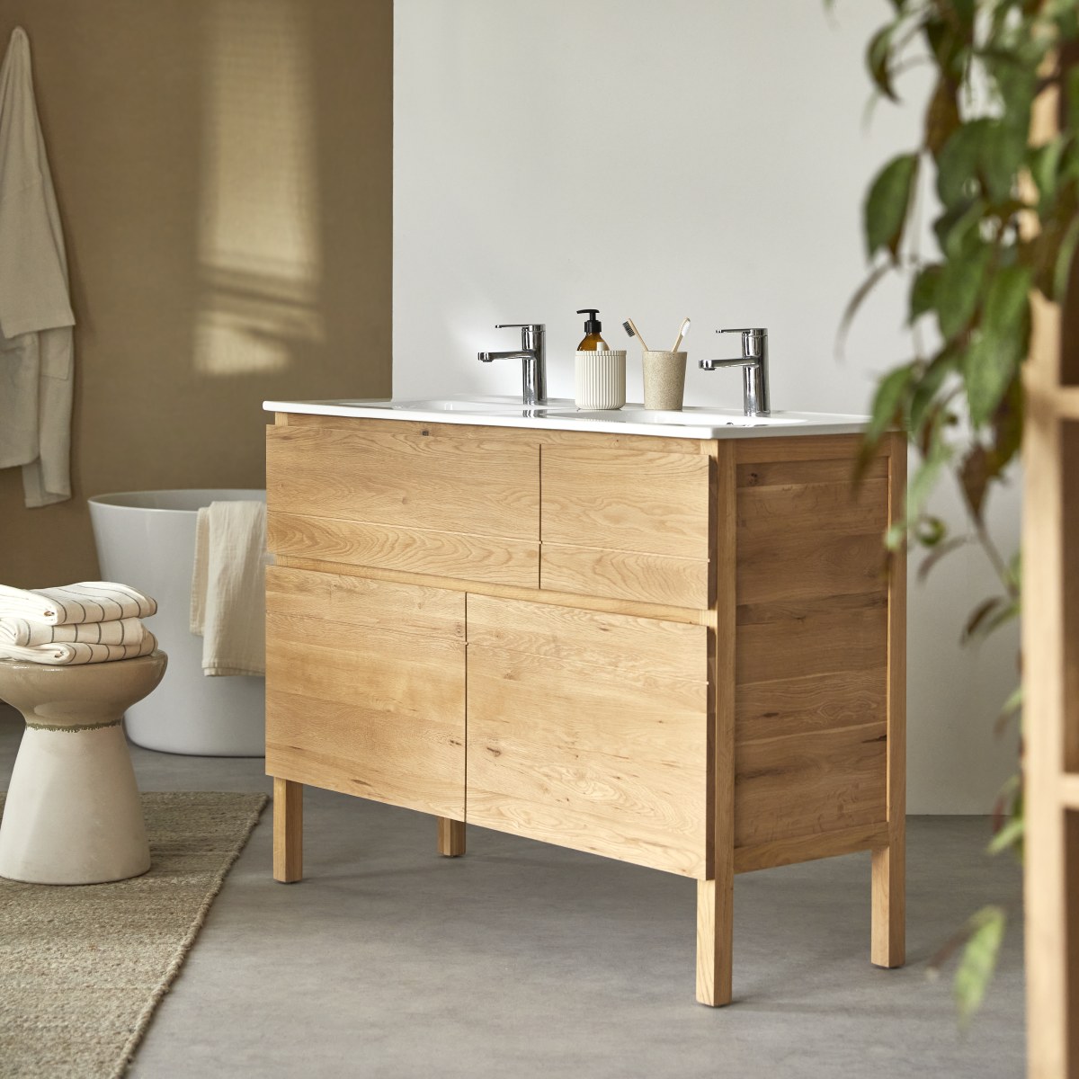 Meuble Salle De Bain en Chêne massif, EASY naturel, TIKAMOON