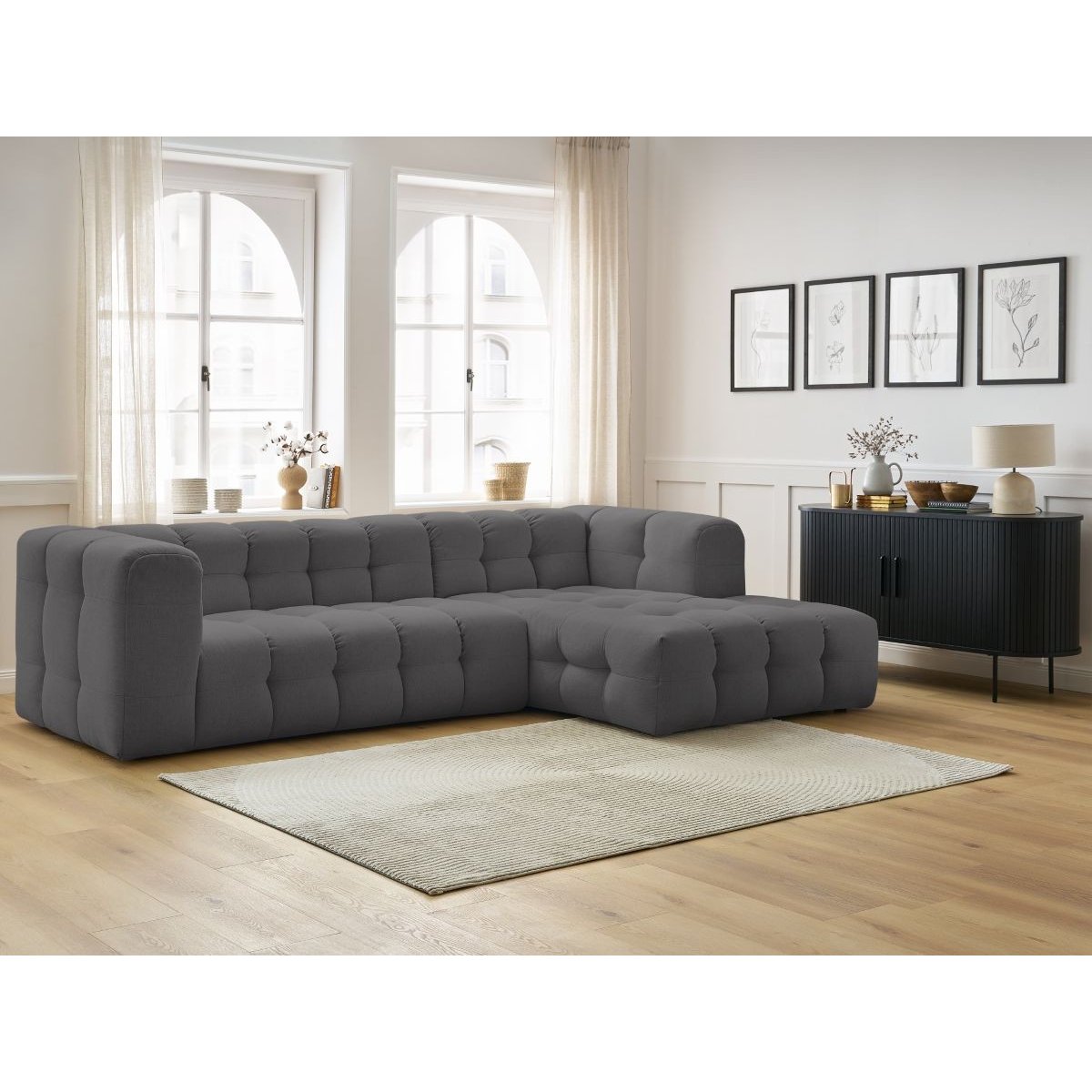 Canapé d'angle fixe 3 places en tissu, CLOUD gris foncé, BOBOCHIC