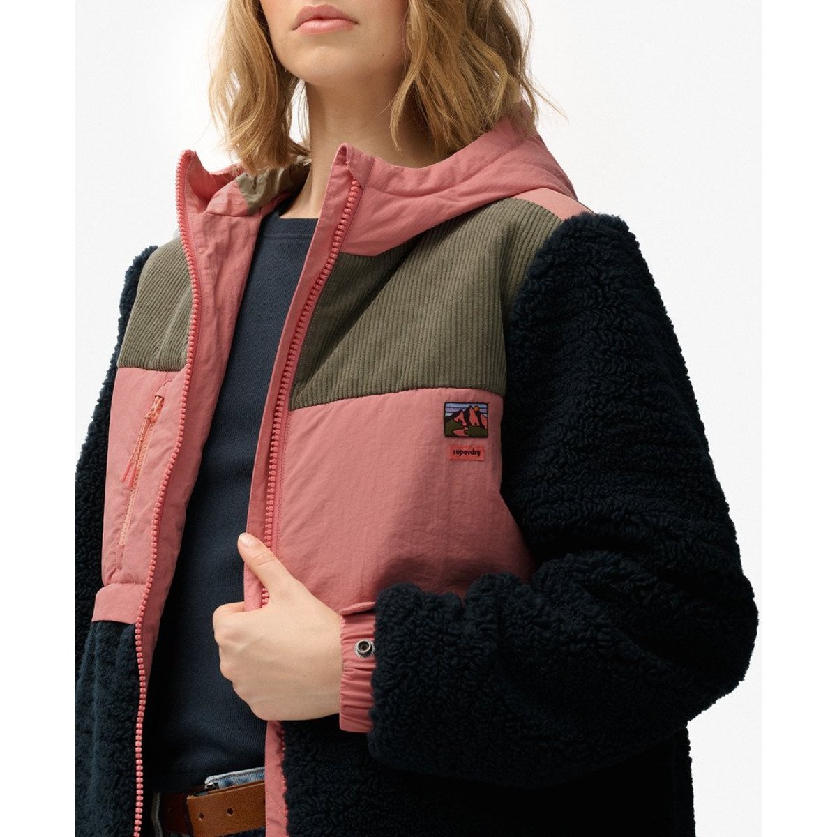 Veste Sherpa à Capuche en Polaire bleu marine éclipse, SUPERDRY