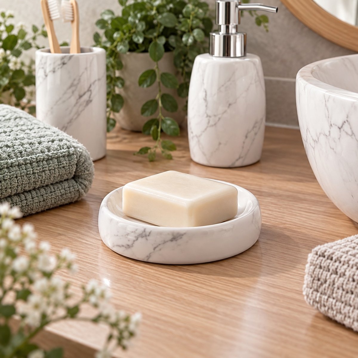 Porte savon ceramique Marbre blanc, EDEN