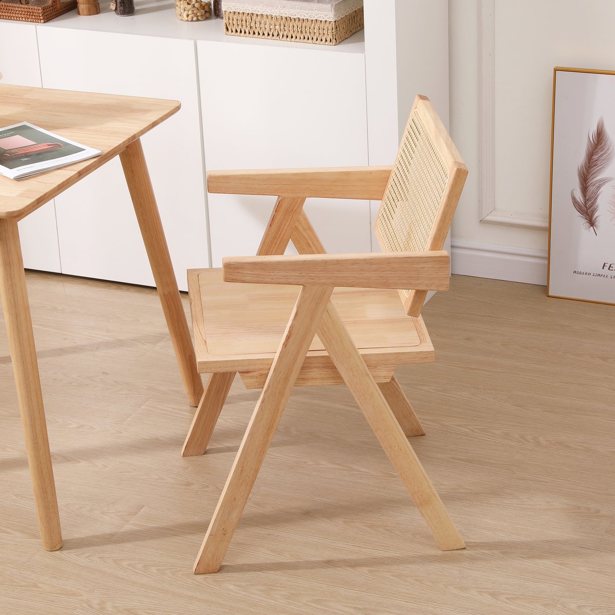 Fauteuil de table, bois et cannage, MADEIRA bois naturel, NORDLYS