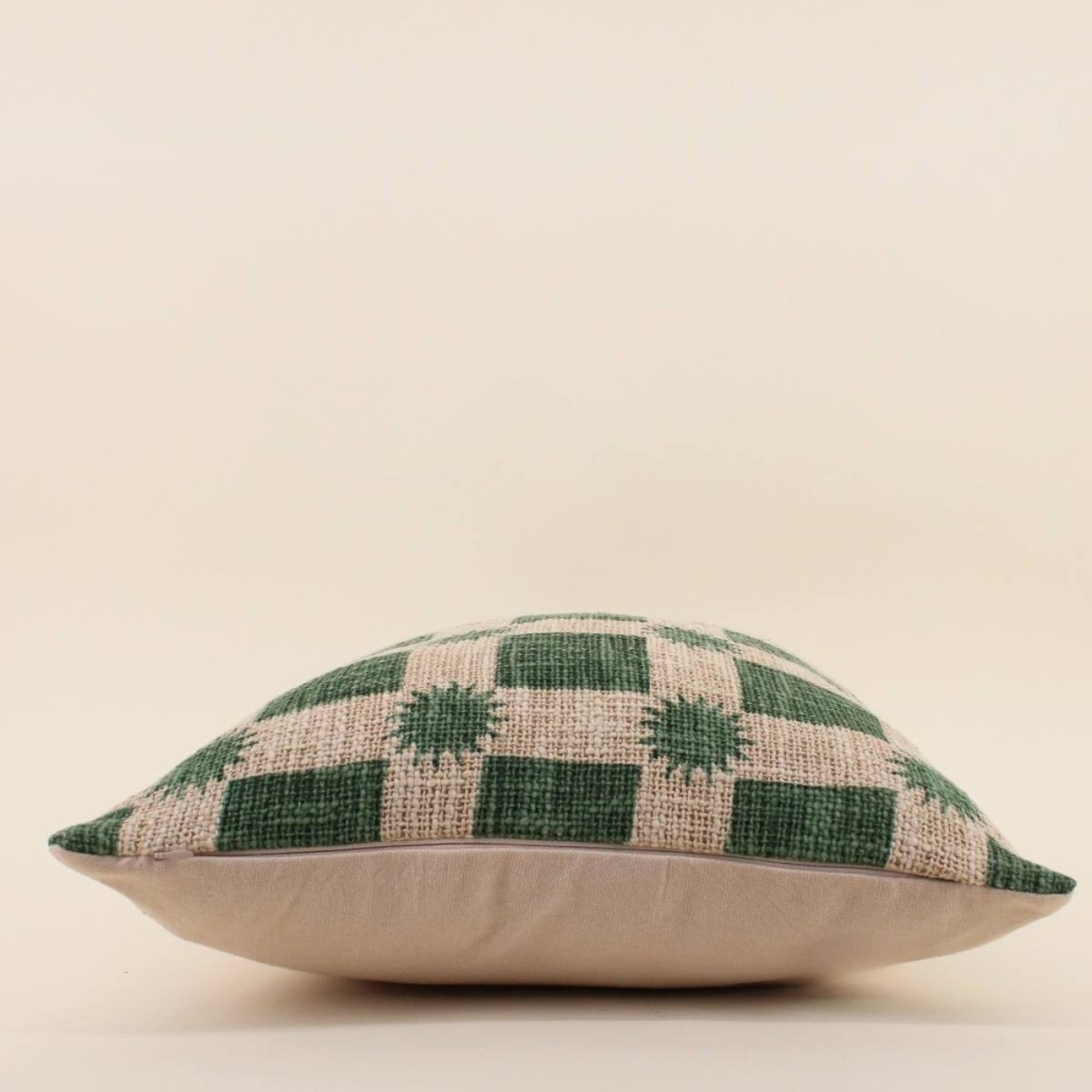 Coussin en coton natté imprimé soleils 40x40cm vert, ORNAMI