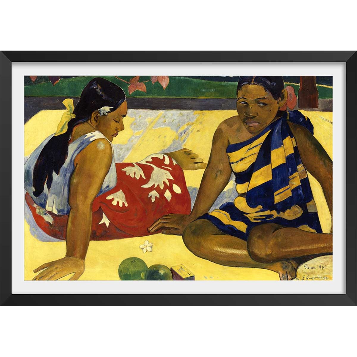 Poster Les nouvelles du jour - Parau api par Paul Gauguin affiche + cadre en bois - noir, HEXOA