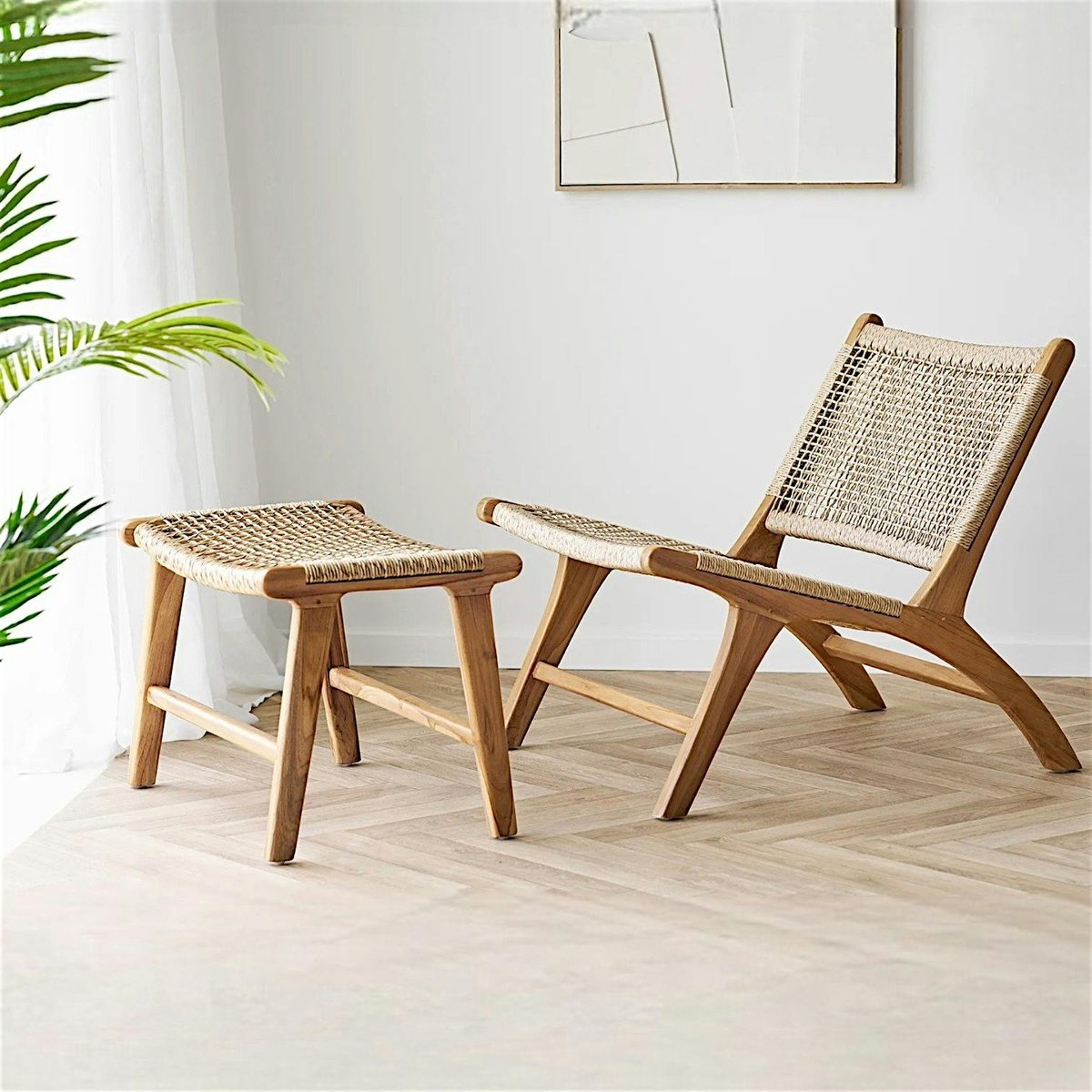 Chaise relax en teck avec repose-pieds ROTTERDAM bois naturel, PIER IMPORT