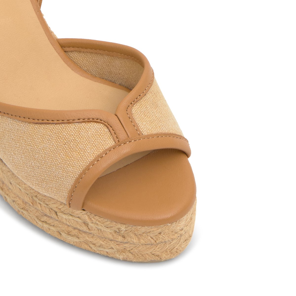 Sandales compensées en toile et cuir nappa à bride cheville BRIGITTE EXTRA PLATFORM sable, CASTANER